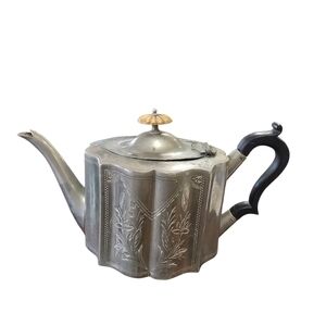 Antique Victorian Style Silver Plated Teapot with Black Handle